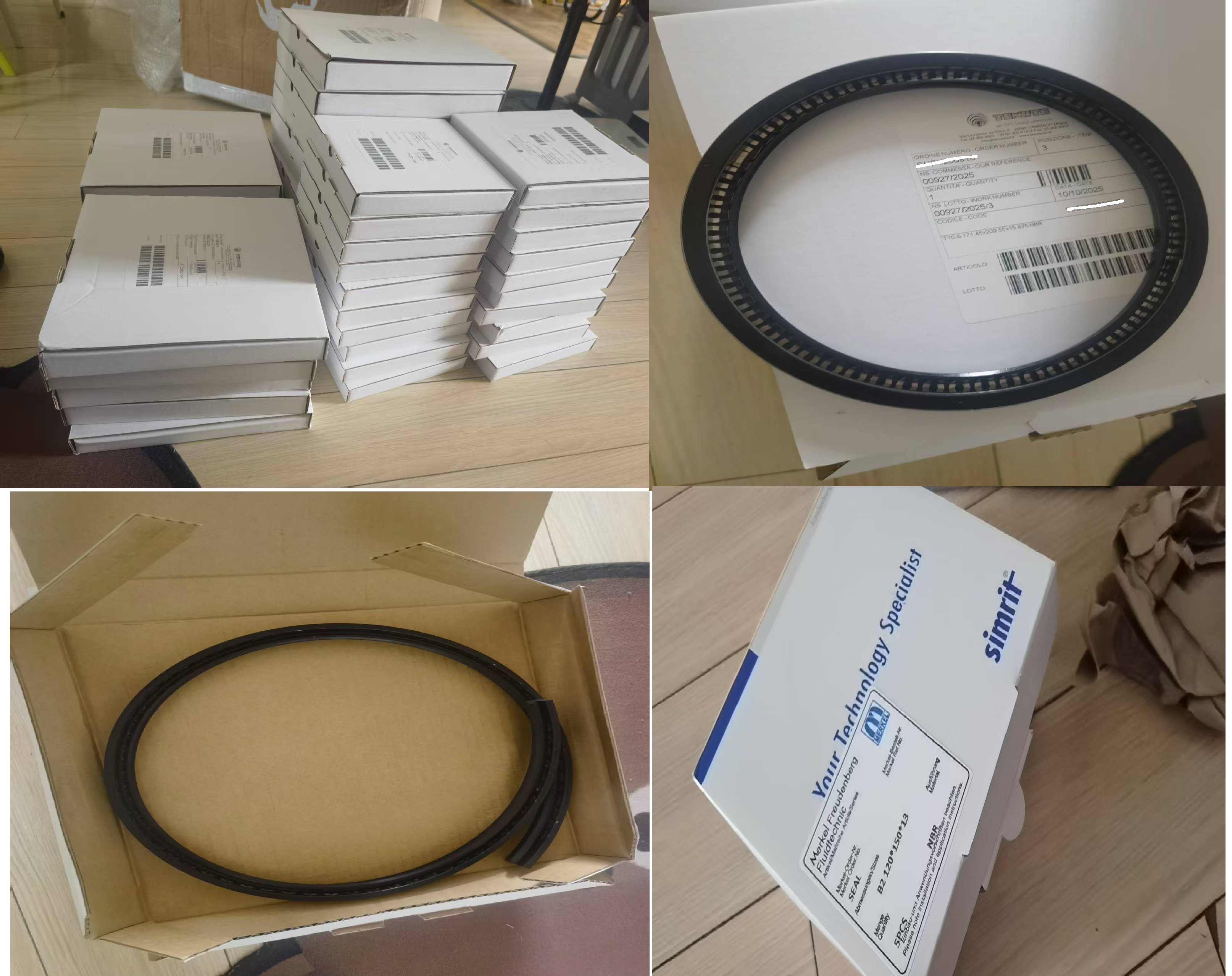 透明液压油封产品展示，金属骨架结构清晰可见，橡胶唇口设计精密，展现产品技术特点